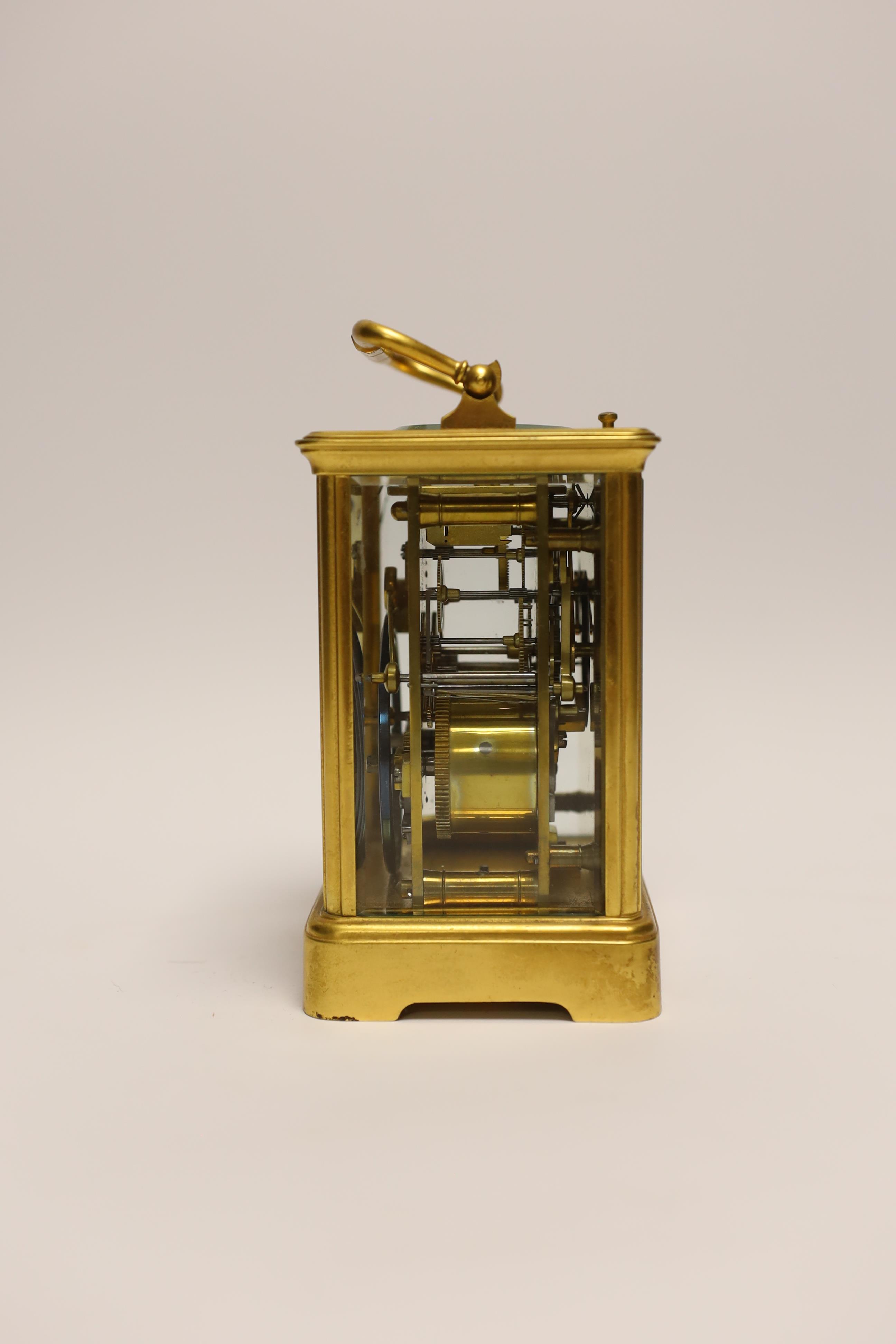 A gilt brass carriage clock with repeater, the dial inscribed Edward & Sons Glasgow, 18cm high